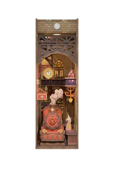maqueta book nook con luz tren de vapor en estacion-6971683351250