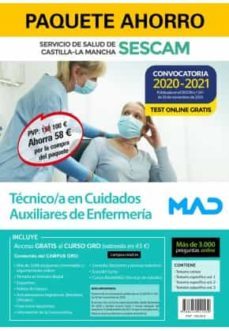 paquete ahorro auxiliar enfermería sescam ahorra 58 ¤ (incluye temario común, temarios específicos 1 y 2;  acceso gratis a curso oro con 3000 preguntas test)-9788414241530