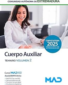 cuerpo auxiliar de la administracion. comunidad autonoma de extremadura. temario vol. 2-9788414292570