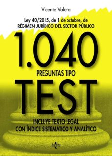 Portada de 1040 PREGUNTAS TIPO TEST: LEY 40/2015, DE 1 DE OCTUBRE, DEL REGIMEN JURIDICO DEL SECTOR PUBLICO. INCLUYE TEXTO LEGAL CON     INDICE SISTEMATICO Y ANALITICO